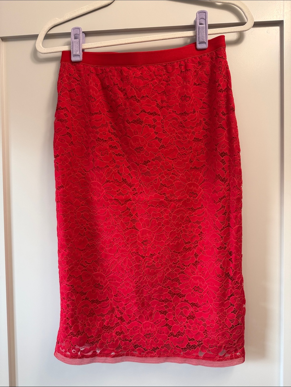 BCBGMaxAzria Red Floral Lace Pencil Skirt
